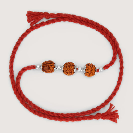 Pure Silver Three Rudraksha Rakhi