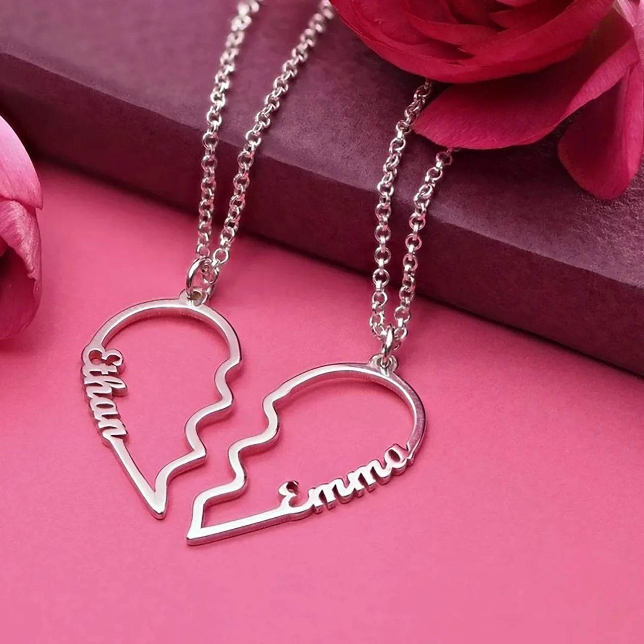 Customised Couple Heart Name Necklace